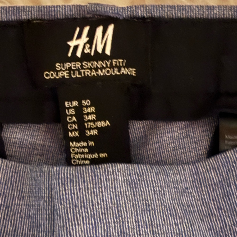 H&M Men's Super Skinny Fit Suit Pants Blue Size 34R - Picture 2 of 3